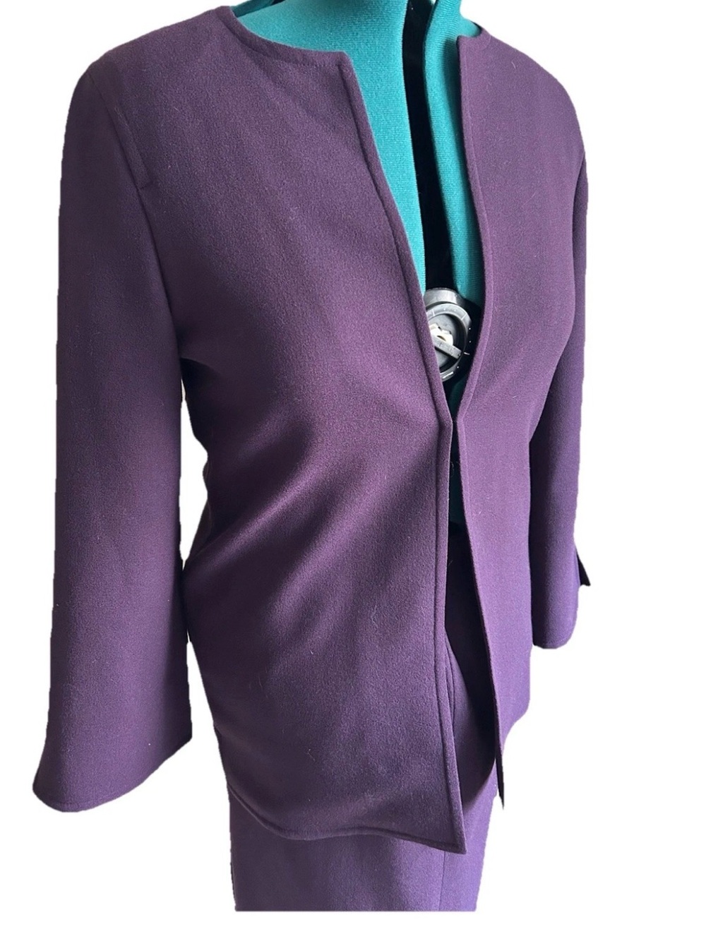 Elegant Eggplant Skirt Suit Set • Made in London • Elegant Blazer & Skirt US10